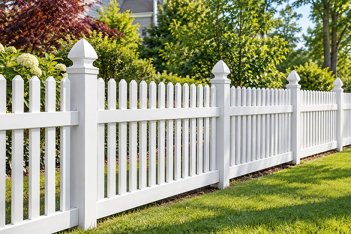 White vinyl picket fence